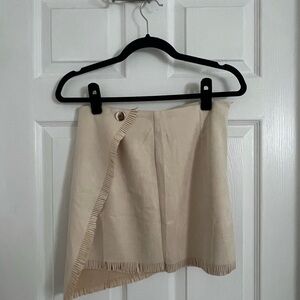 Suede Tan Asymmetrical Fringe Mini Skirt
